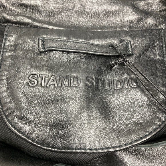 STAND STUDIO BLACK LAMB LEATHER AND SUEDE PANELLED BLOSSOM TRENCHCOAT - Picture 4 of 6